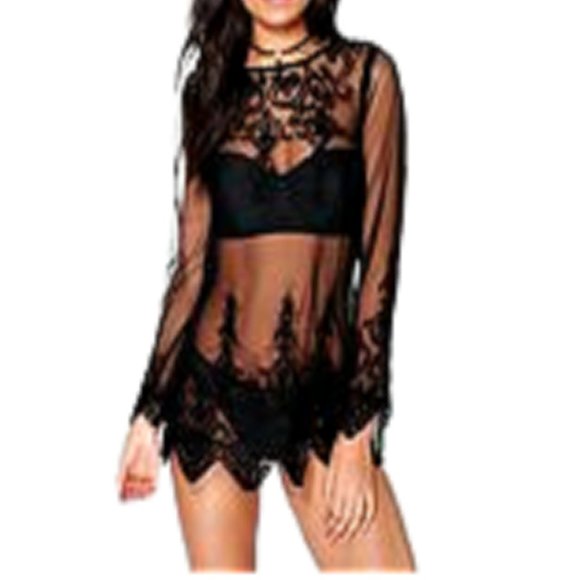 Boohoo Other - Black Sheer Embroidered Beach Cover Up S or M